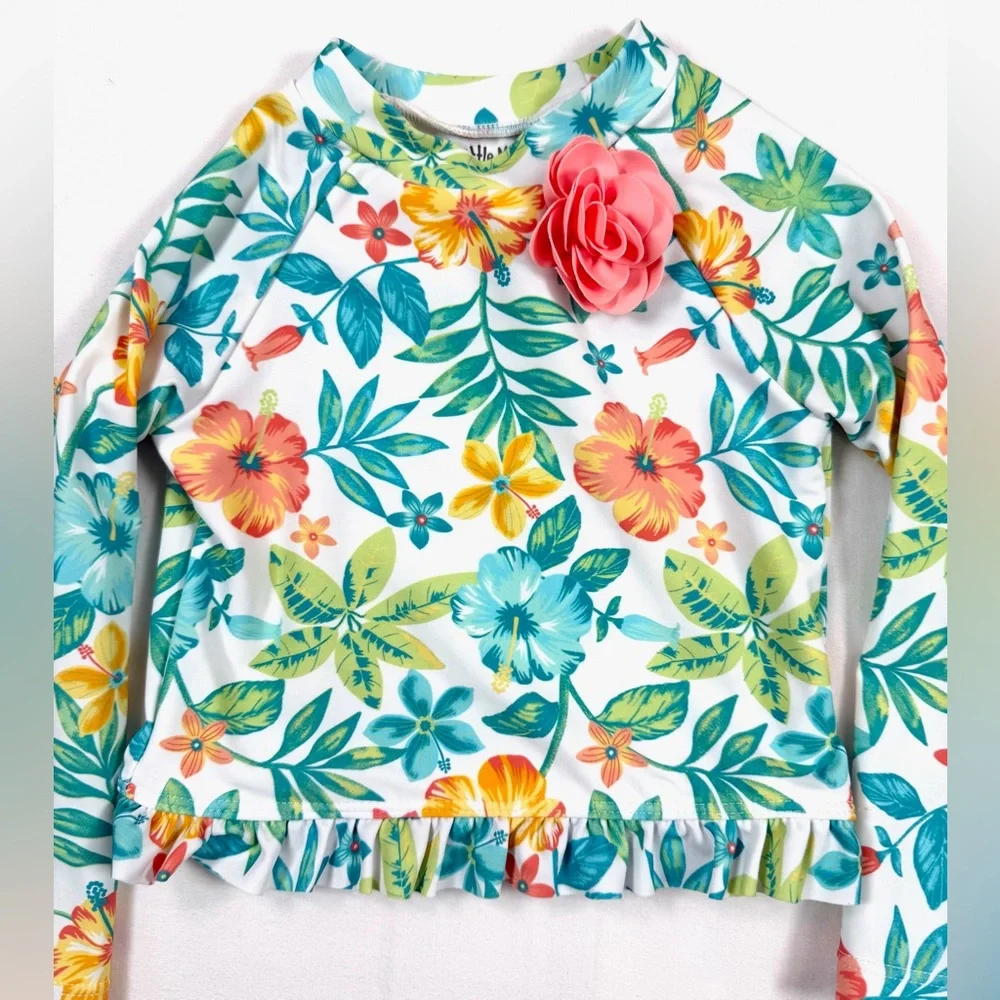 NWT LITTLE ME Toddler Girls' UPF 50+ Tropical Floral Rash‎ Guard w/ Applique 24M